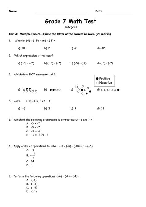 grade 7 maths test questions